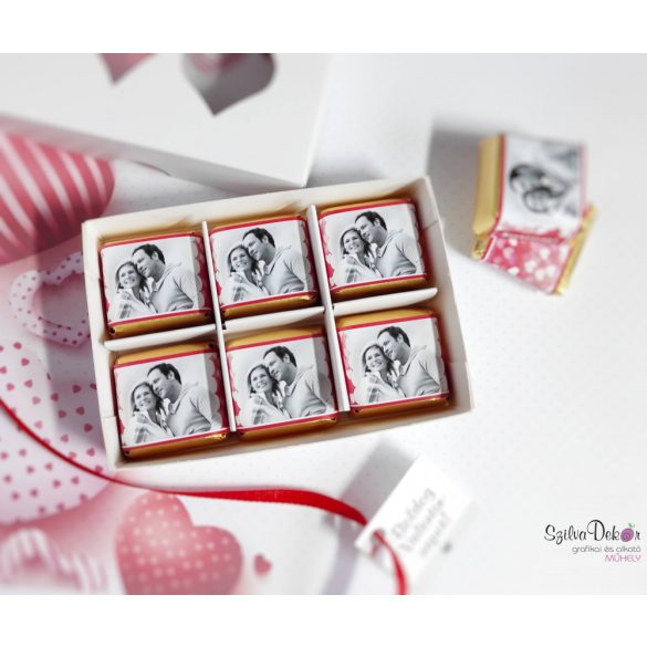 Valentin napi 6 darabos csokidekoráció fehér szíves dobozban