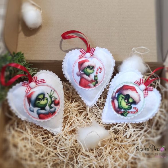 Grincses szív karácsonyfadísz szett- 1