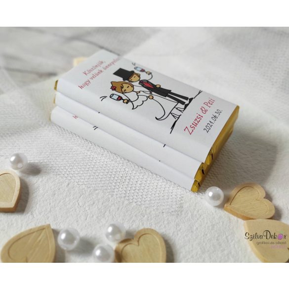 Koccintós pár kistáblás csokidekor esküvői köszönetajándék