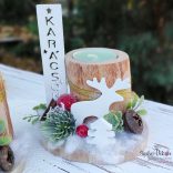 Karácsonyi rénis farönk mécsestartó 