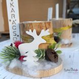 Karácsonyi rénis farönk mécsestartó 