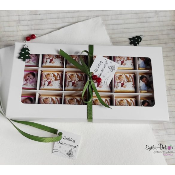 18 db fényképes csoki karácsonyi díszdobozban