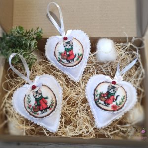 Cicás szív karácsonyfadísz szett