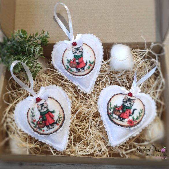 Cicás szív karácsonyfadísz szett