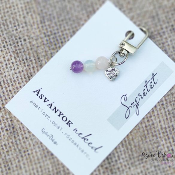 Szeretet- Ásványos kulcstartó vagy táskadísz