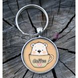 "Macikávé" üveglencsés kulcstartó