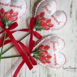 Tanító néninek textil szív pálcikán