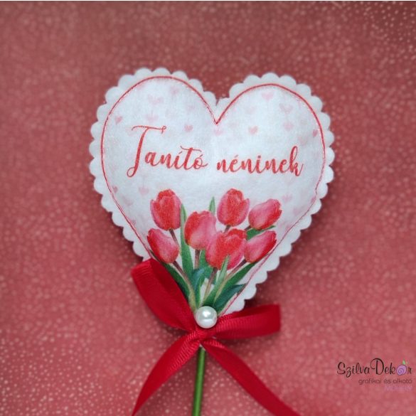 Tanító néninek textil szív pálcikán