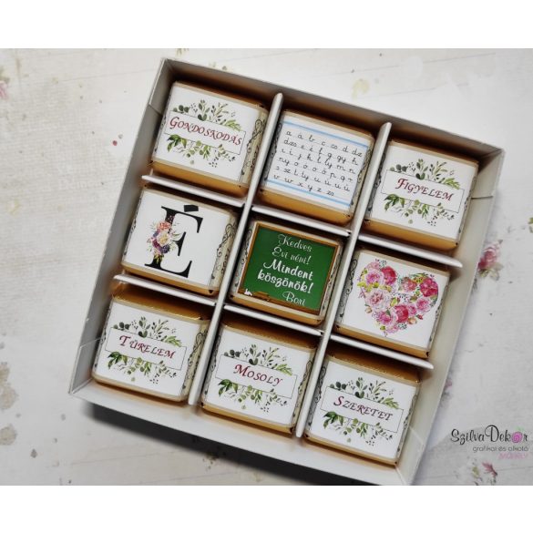 9 darab egyedi papíros csoki díszdobozban