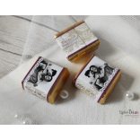 Csipkés lila fotós köszönetajándék kockacsoki- esküvői dekoráció