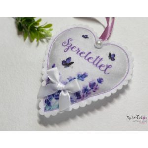 Szeretettel levendulás textil szív akasztós