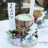 Karácsonyi fehér fenyős farönk mécsestartó 