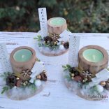 Karácsonyi fehér fenyős farönk mécsestartó 