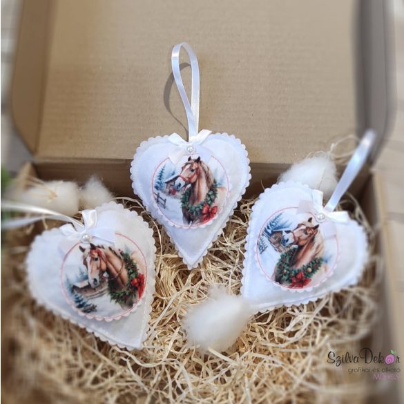 Lovas szív karácsonyfadísz szett- 1