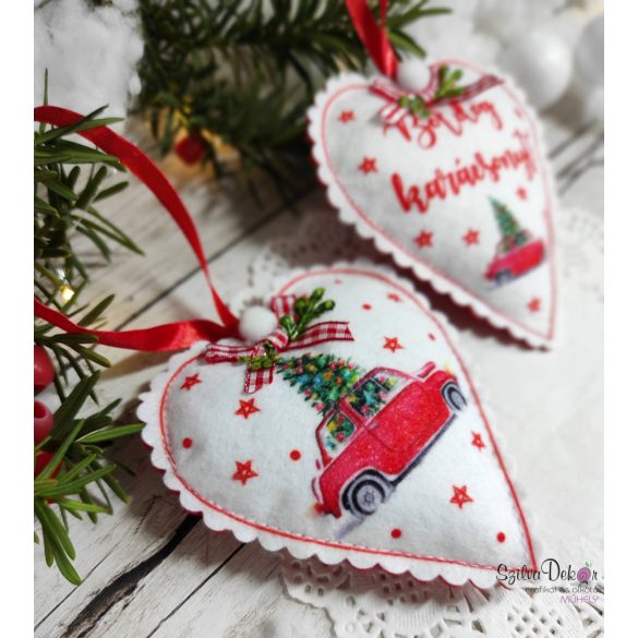 Autós szívek 2 darabos karácsonyfadísz szett