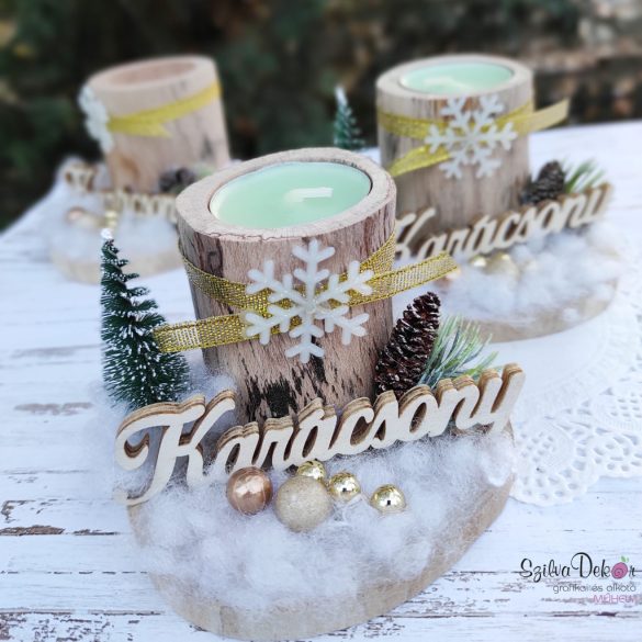 Karácsonyi fenyős farönk mécsestartó 