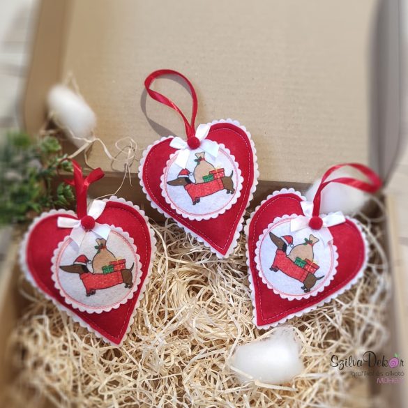 Tacskós szív karácsonyfadísz szett