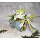 Bögrés kékes zöldes asztaldísz