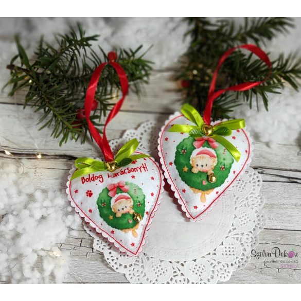 Cicás szív karácsonyfadísz