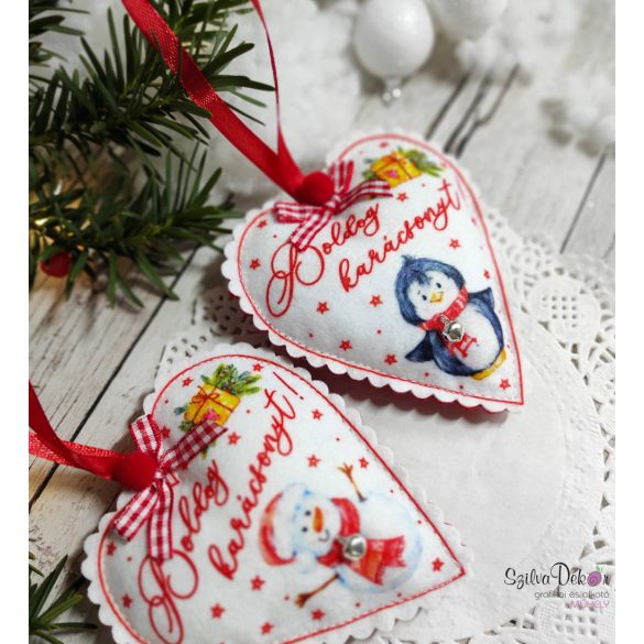 Pingvines szív karácsonyfadísz