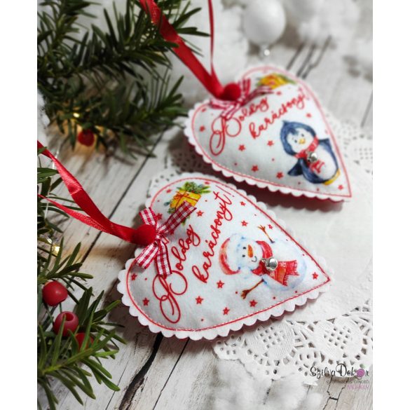 Pingvines szív karácsonyfadísz