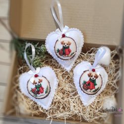 Kutyás szív karácsonyfadísz szett