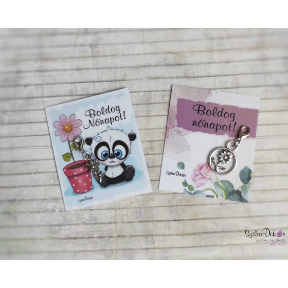 Nőnapi virágos mágneses ajándékkártya fém fityegővel