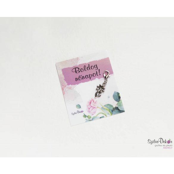 Nőnapi virágos mágneses ajándékkártya fém fityegővel