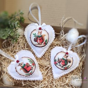 Mókusos szív karácsonyfadísz szett