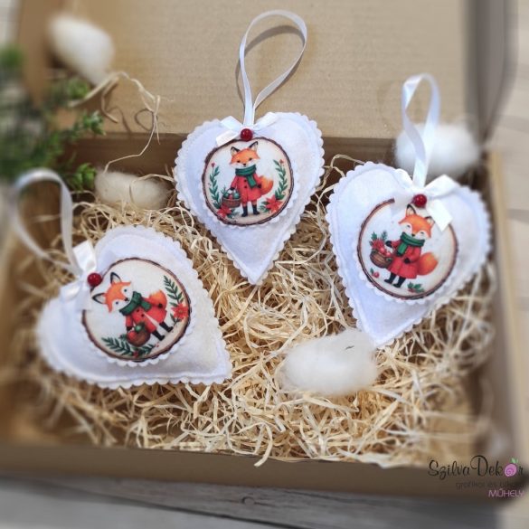 Rókás szív karácsonyfadísz szett