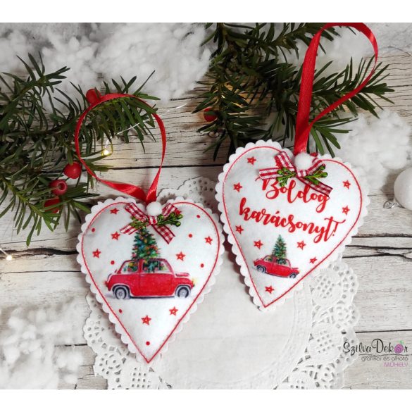 Autós szív karácsonyfadísz