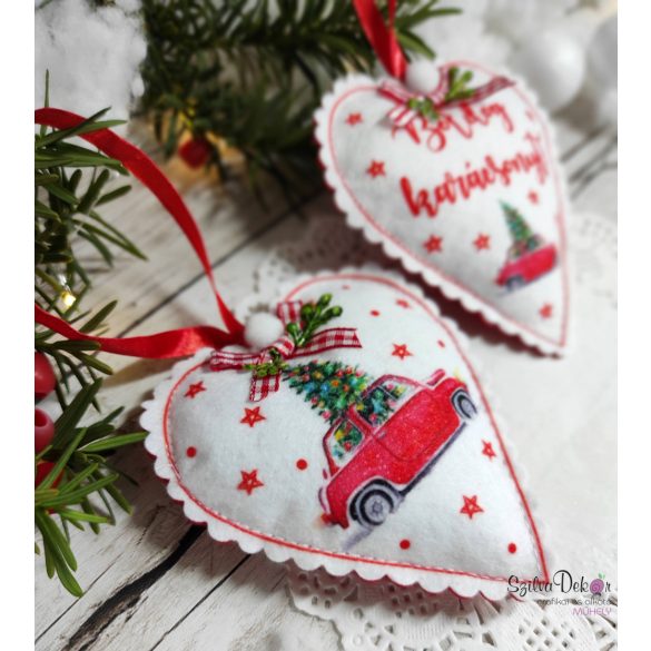 Autós szív karácsonyfadísz