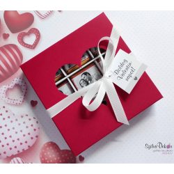   Valentin napi 9 darabos csokidekoráció piros szíves dobozban