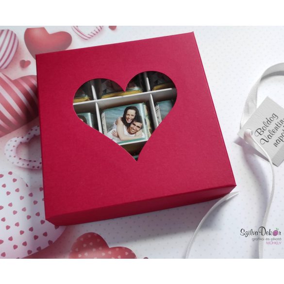 Valentin napi 9 darabos csokidekoráció piros szíves dobozban