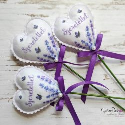 Szeretettel levendulás textil szív pálcikán