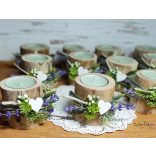 Díszített farönk mécsestartó felirattal