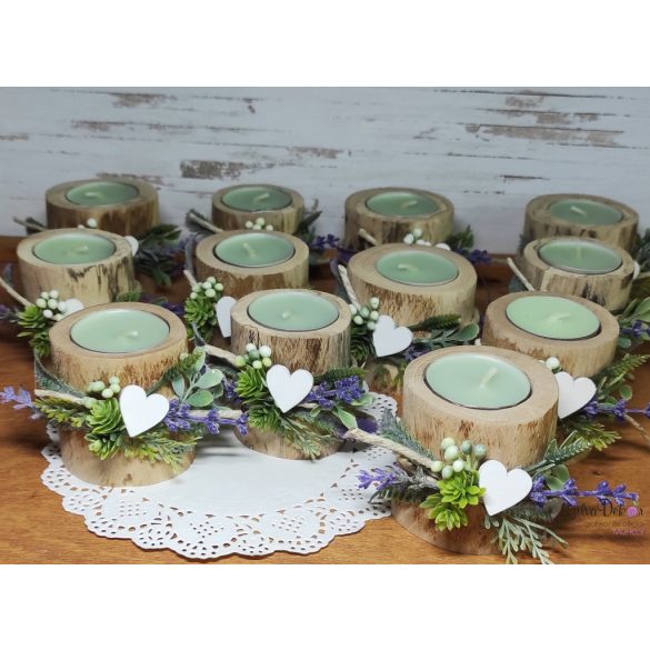 Díszített farönk mécsestartó felirattal