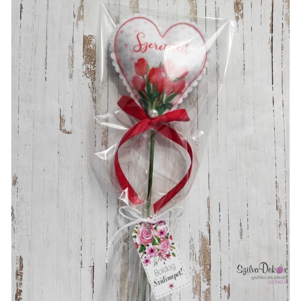 Dadus néninek textil szív pálcikán