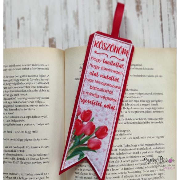Köszönöm, hogy tanítottál-  tulipános textil könyvjelző