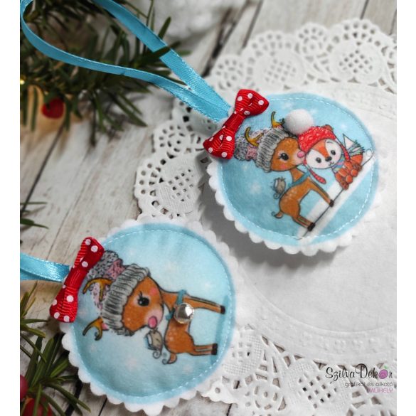 Őzikés+rókás pihepuha karácsonyfadísz